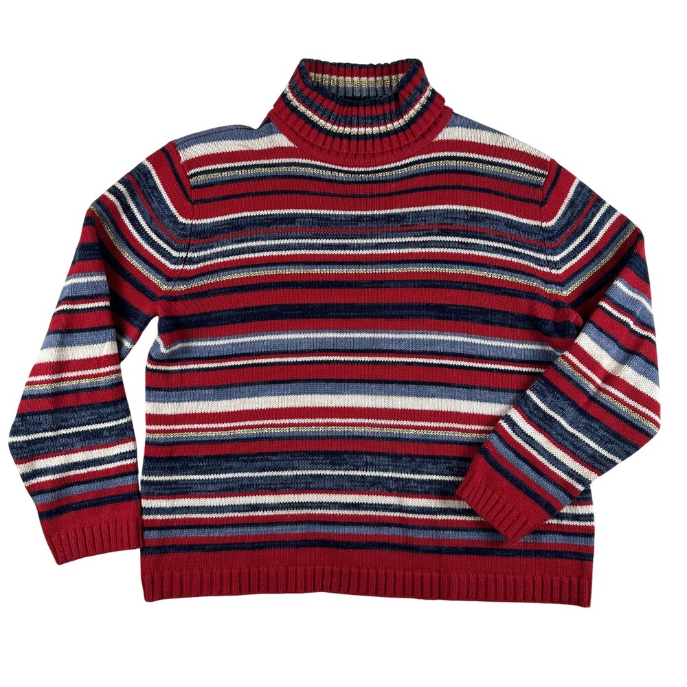 Vintage Tiara International Sweater Womens Medium Stripe Turtleneck Y2K Retro